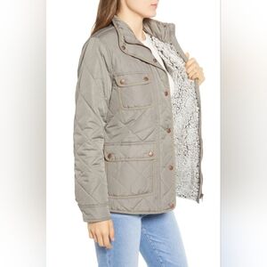 Thread & Supply Quilted Utility Jacket Sz L Olive Grey Green